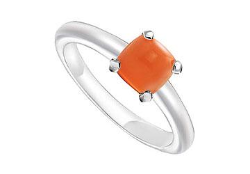 Elite Jewelry 7512174 Orange Chalcedony Ring 14K White Gold 5.00 CT TGW Ring Size 5.0