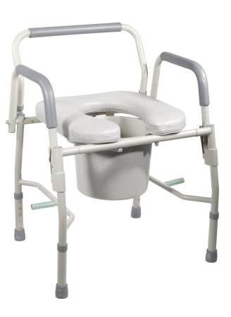 Drive Medical 11125pskd-1 Steel Drop Arm Bedside Commode With Padded Seat & Arms- Grey