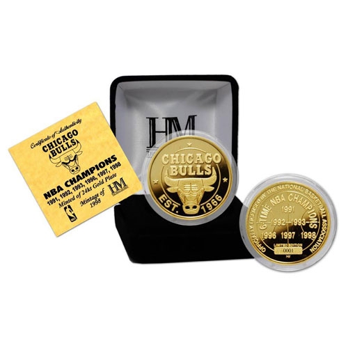 Highland Mint CB6CGPMBK Chicago Bulls 6 Time Champions 24KT Gold Coin