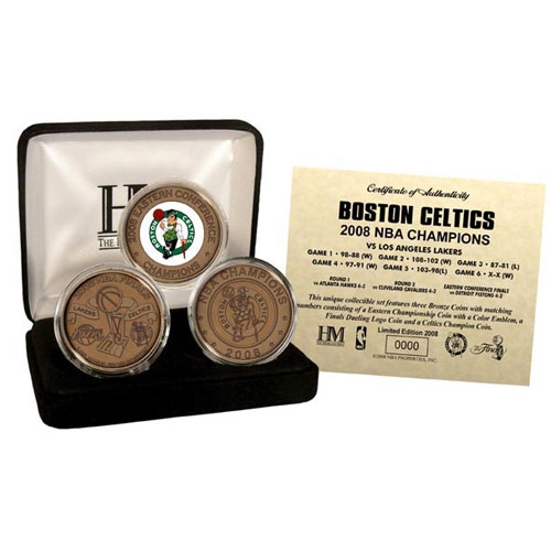 Highland Mint NBA08BCCSETBK Boston Celtics 2008 NBA Champions 3 Coin Bronze Set