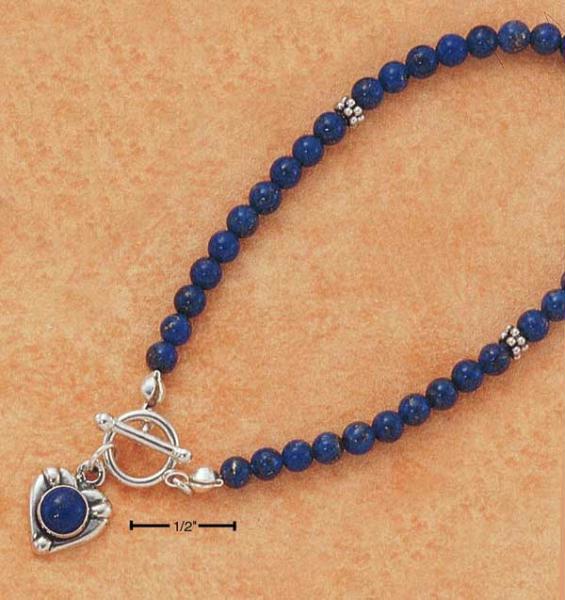 Sterling Silver 7 Inch Lapis Beads with SS Spacer Beads  Heart Toggle Bracelet