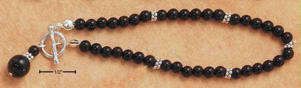 Sterling Silver 7 Inch Onyx Beads with SS Spacer Beads  Drop Toggle Bracelet