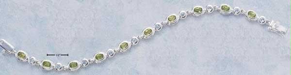 Sterling Silver 7 Inch GemStone Bracelet with Alternating Round Blue Topaz Oval Peridot