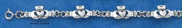 Sterling Silver 7.5 Inch Antiqued Continuous Link Claddagh Bracelet