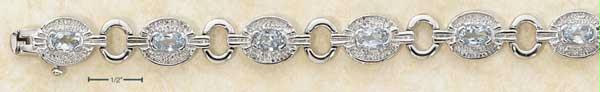 Sterling Silver 7.5 Inch Oval Blue Topaz In Illusion Setting with Oval Links Bracelet