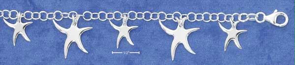 Sterling Silver 7 Inch Elegant Italian High Polish Multi Starfish Charm Bracelet