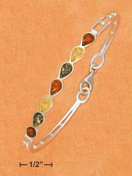 Sterling Silver 7 Inch Multicolor Amber Teardrops Hinged Bracelet with Lobster Claw Clasp Amber Silver Bracelet