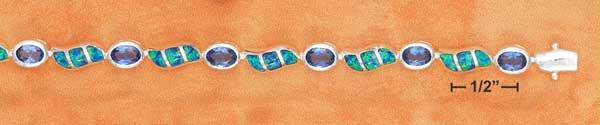 Sterling Silver 7 Inch Alt Syn Tanzanite Oval Syn Blue Opal Swoosh Link Bracelet