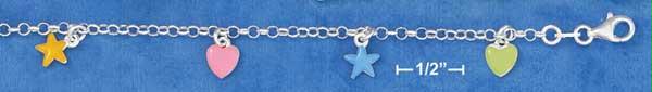 Sterling Silver 5.5 Inch Italian Childapos;s Enamel Hearts Stars Charm Bracelet