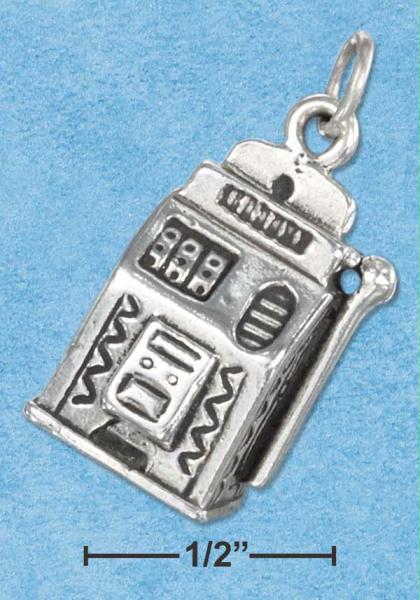 Sterling Silver Antiqued Three Dimensional Slot Machine Charm