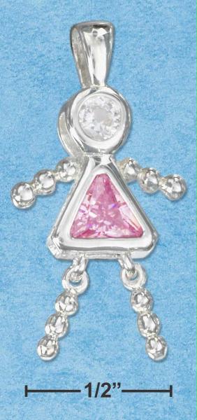 Sterling Silver October Cubic Zirconia BirthStone Girl Pendant