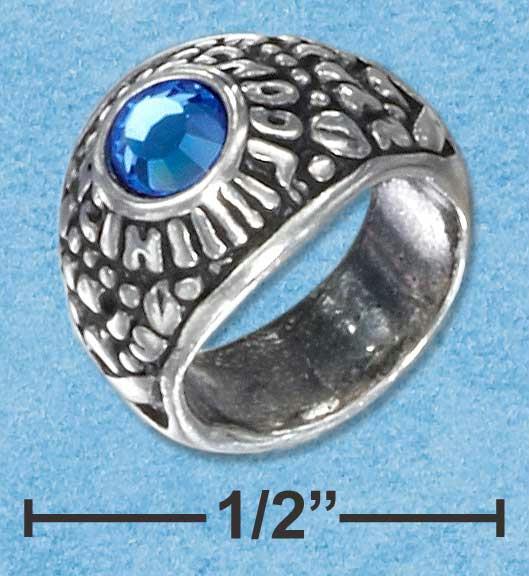 Sterling Silver Small High School Ring Charm with Blue Crystal