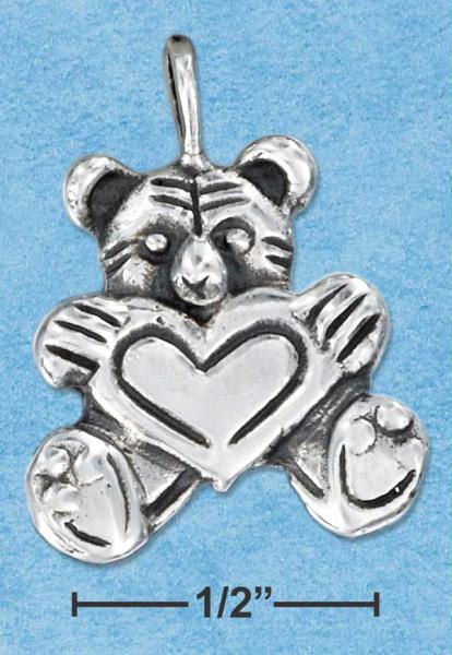 Sterling Silver Teddy Bear Pendant Holding A Heart