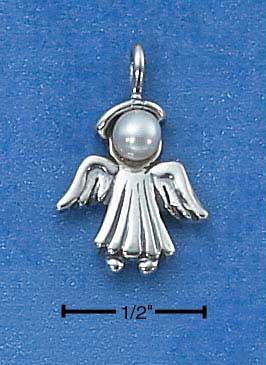 Sterling Silver Little Angel Charm with Button Pearl Face