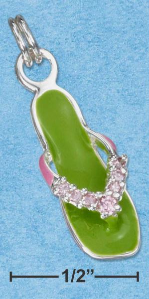 Sterling Silver Enamel 3D Flip Flop Charm with Cubic Zirconias