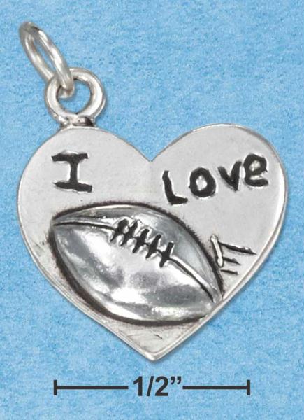 Sterling Silver Heart with I Love Football Charm