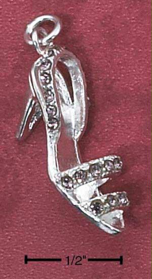 Sterling Silver Pink CZ High Heel Sandal Charm Sandals