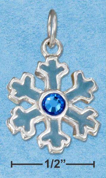 Sterling Silver Enamel Blue Snowflake Charm with Blue Crystal