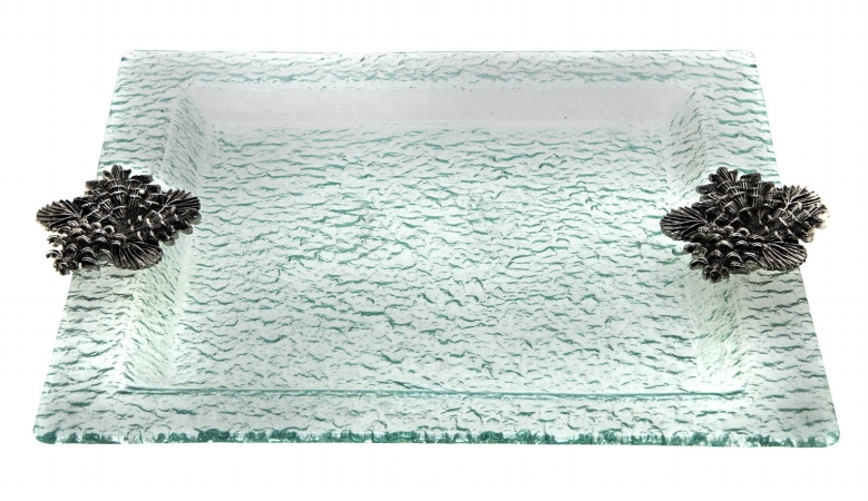 Thirstystone NG013 Glass Square Tray - Pine Cone