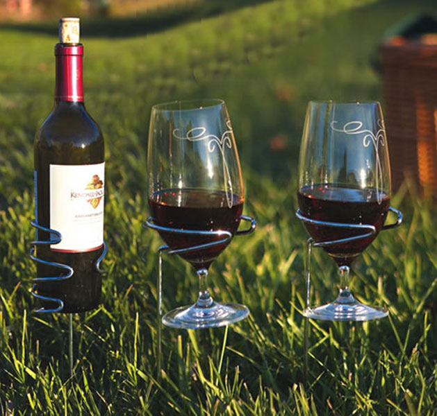 Picnic Plus Psm163 Handy Holder Combo 2 Wine Glasses 1 Bottle Holders Silver