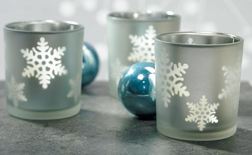 Weddingstar 9046 Laser Carved Glass Snowflake Tea Light Holders Frost and Silver