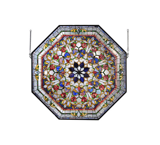 107224 25 Inch Wide X 35 Inch High Front Hall Floral Stained Glass Window