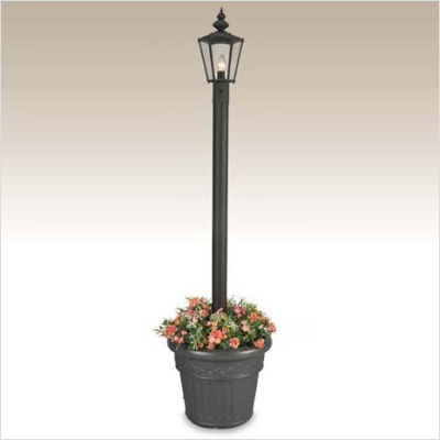 00410 Cambridge Plug-in Outdoor Post Lantern With Planter - Black