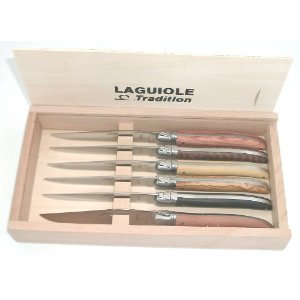 SCIP CL26EI/07 6 Laguiole Knives - Assorted Wood Handles.