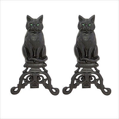 Import A1252 Cat Andiron  Black Cast Iron