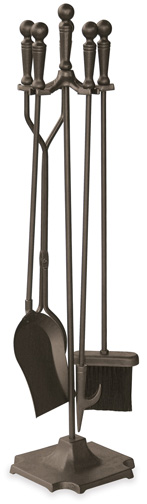 F-1634 Bronze Fireplace Tools With Ball Handles And Pedestal Base - 5 Piece