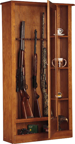 725 10 Gun Oak Gun Cabinet-curio Combo
