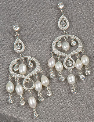 56-2228/slv Jewelry - Rhinestone And Pearl Chandelier Earrings