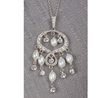 56-2229/slv Silver Chain Chandelier Indian Looking Pendant With Pearls