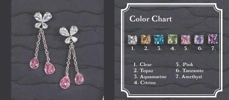 Beverly Clark 56-2250/AQUA Silver Flower Earrings With Chain Aquamarine Teardrop