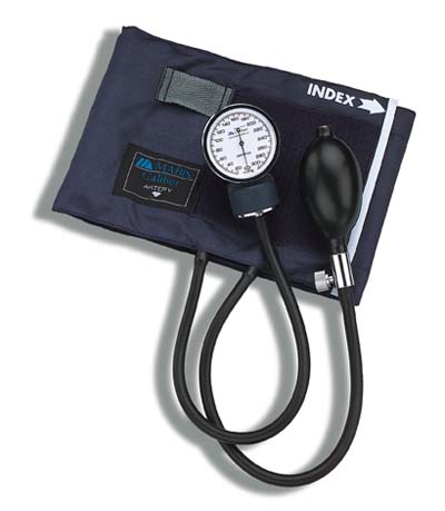 01-133-016 Caliber Adjustable Aneroid Sphygmomanometer - Blue Nylon Cuff - Large Adult