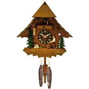 River City Cuckoo Clocks 18-10 Chalet Style One Day Cuckoo Clock- Woodchopper Chops Wood in the Forest- 10 Inches Tall