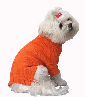 A Pets World 071537078 Mercerized Cotton Roll Neck Cable Orange Citrus Dog Sweater