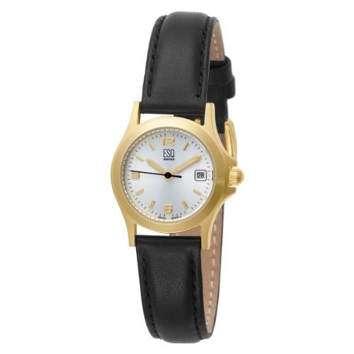 Esq Swiss 07101057 Womenapos;s Sport Classic GoldPlated Genuine Leather Strap Watch