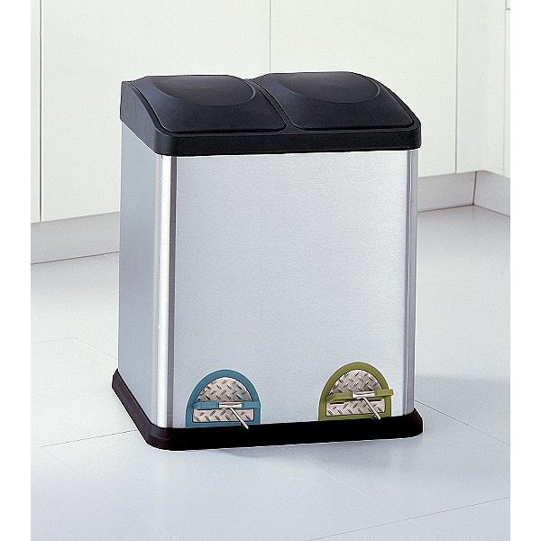 Organize It All 4902 Two Compartment Step-On Recycling Bin in Stainless Steel and Black- 7.93 Gal-30L Organize It All 4902 Two Compartment Step-On Recycling Bin in Stainless Steel and Black- 7.93 Gal-30L