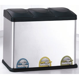 Organize It All 4903 Three Compartment Step-On Recycling Bin in Stainless Steel and Black- 11.89 Gal-45L Organize It All 4903 Three Compartment Step-On Recycling Bin in Stainless Steel and Black- 11.89 Gal-45L