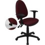 Flash Furniture WLA654MGBYAGG Burgundy Fabric MultiFunction Task Chair with Adjustable Lumbar Support Arms