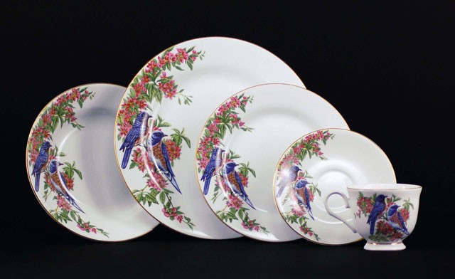 Euland China BIO003BB 20 pcs Dinner Set Blue Birds on Apple