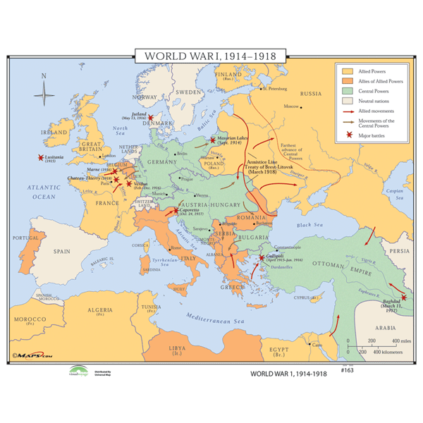 world war 1 map europe 1914. World War I- 1914-1917