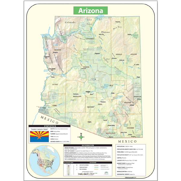 Universal Map 762536241 Arizona Shaded Relief Map