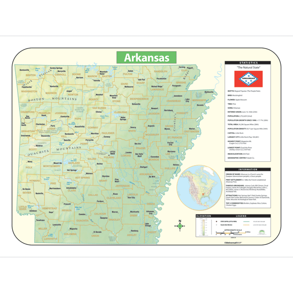 Universal Map 076253625x Arkansas Shaded Relief Map