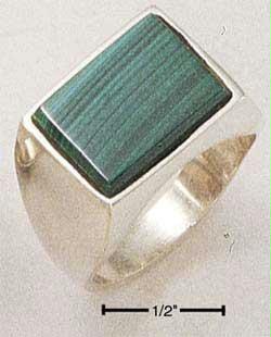 Sterling Silver Mens Rectangular Malachite Ring - Size 12