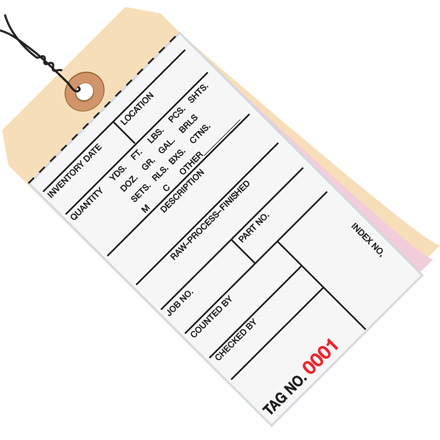 G16073 6 .25 in. x 3 .12 in.- 3000-3499 Inventory Tags 3 Part Carbonless no. 8- Pre-Wired- 500