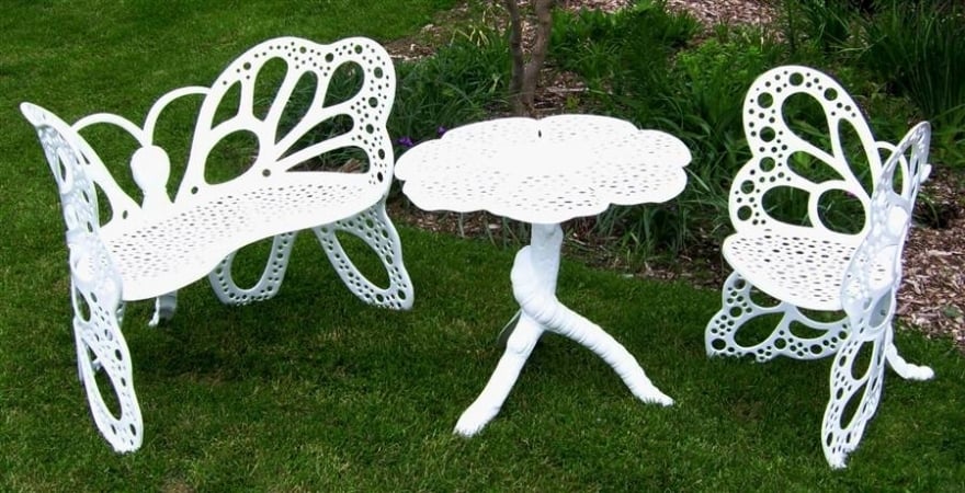 Fhbfset3w Cast Aluminum Butterfly Garden Set - White