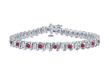 Fine Jewelry Vault BRPTRD155400DR101 Ruby and Diamond Tennis Bracelet Platinum 4.00 CT TGW