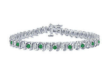 Fine Jewelry Vault BRPTRD155500DE101 Emerald and Diamond Tennis Bracelet Platinum 5.00 CT TGW